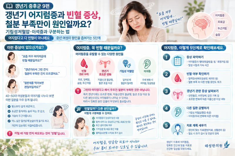 [갱년기 증후군 9편] 갱년기 어지럼증과 빈혈 증상, 철분 부족만이 원인일까요?｜기립성저혈....
