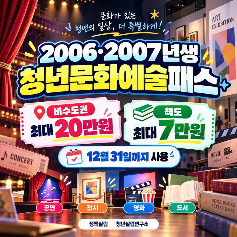 2006·2007년생 최대 20만원｜청년문화예술패스, 책도 7만원까지 쓴다