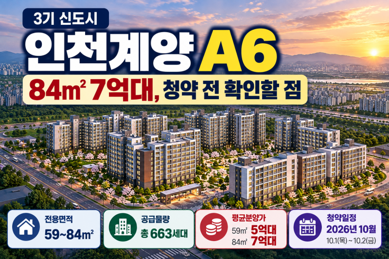 인천계양 A6 분양가·평면도 정리, 84A 7억대와 청약 전 확인할 점