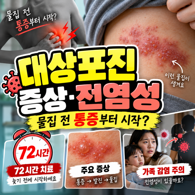 대상포진 증상 전염성, 물집 전 통증부터 시작? 72시간 치료·가족 감염 주의