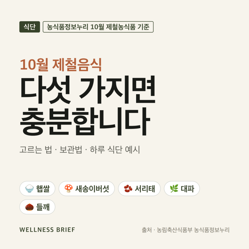10월 제철음식 5가지, 고르는 법·보관법과 하루 식단 예시