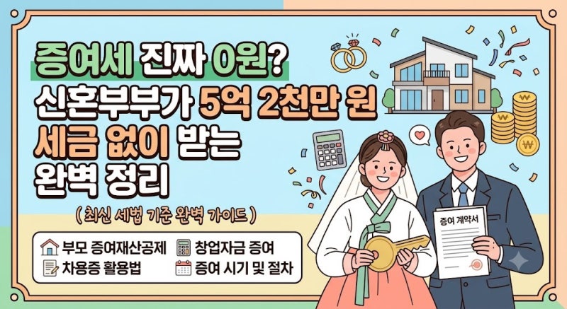 증여세 진짜 0원? 신혼부부 5억 2천만원 세금없이 부모에게 받는 방법?