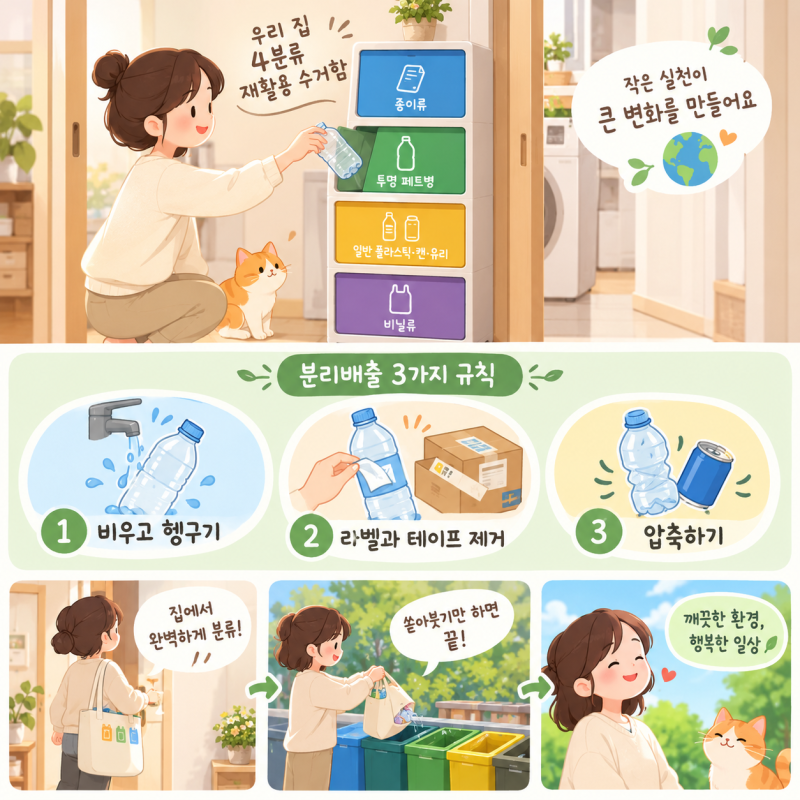 재활용품 분리배출 기준 강화에 맞춰 집 안 재활용 수거함 4분류로 시스템 재정비한 날