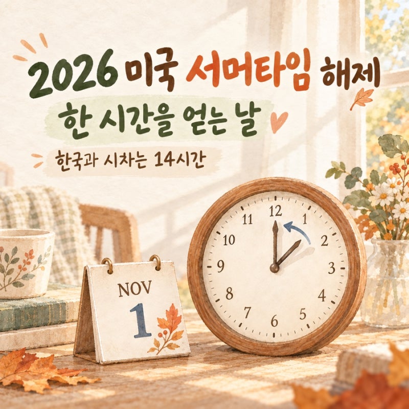 2026 미국 서머타임 해제｜한 시간을 얻는 날, 한국과 시차는 14시간