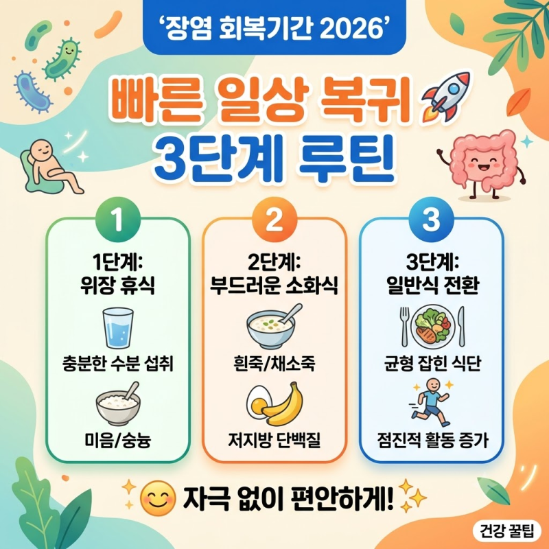 장염 회복기간 2026 빠른 일상 복귀 3단계 루틴