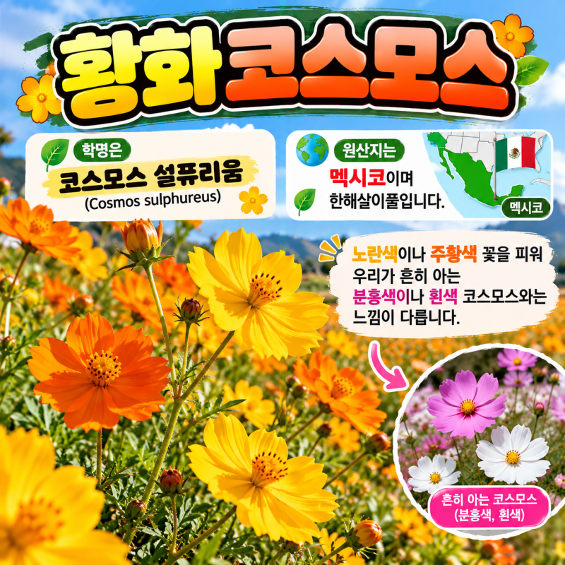 황화코스모스｜개화시기와 특징, 가을에 피는 노란 꽃