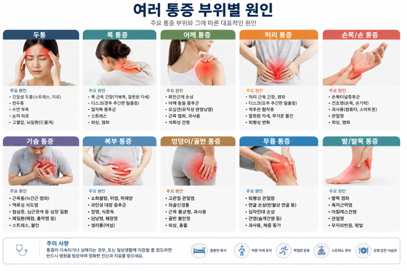 부위별 통증 완벽 가이드 – 아랫배·옆구리·갈비뼈·가슴·명치 통증의 원인과 대처법