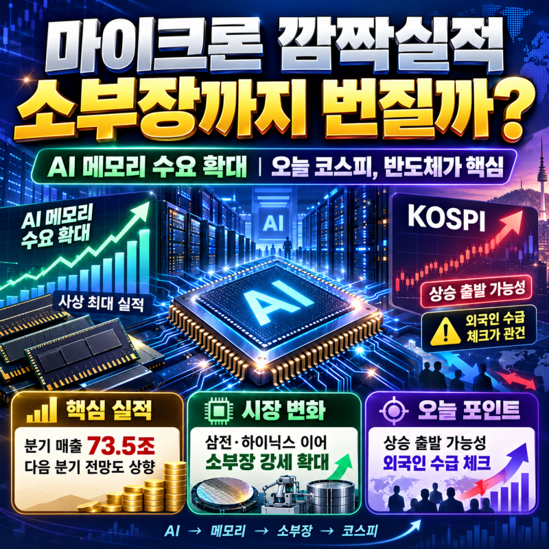 마이크론 사상 최대 실적, 삼성전자·SK하이닉스 다음은 소부장? 오늘 코스피 반도체 전망