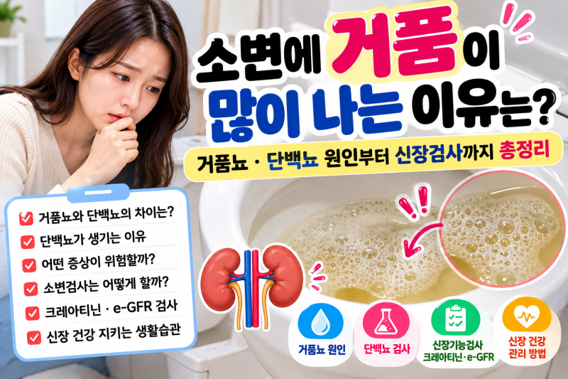 소변에 거품이 많이 나는 이유는? 거품뇨·단백뇨 원인부터 신장 검사까지 총정리.