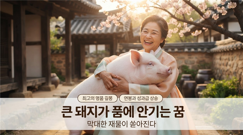 큰 돼지가 품에 안기는 꿈 해몽 아기 돼지와 흑돼지 재물운 대박 로또 풀이!