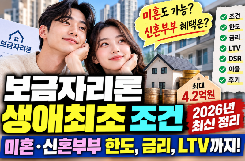 보금자리론 생애최초 조건 2026｜미혼·신혼부부 한도, 금리, LTV까지 한 번에