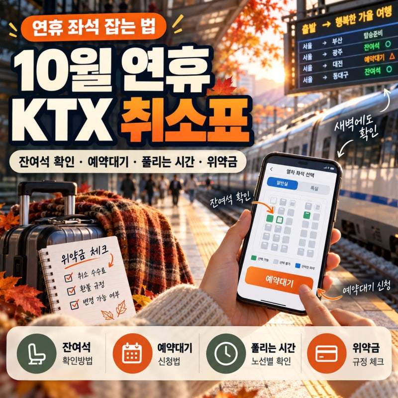 10월 연휴 KTX 취소표 잔여석 확인방법과 예약대기 신청법 (+풀리는 시간, 노선별 경쟁률, 위약....