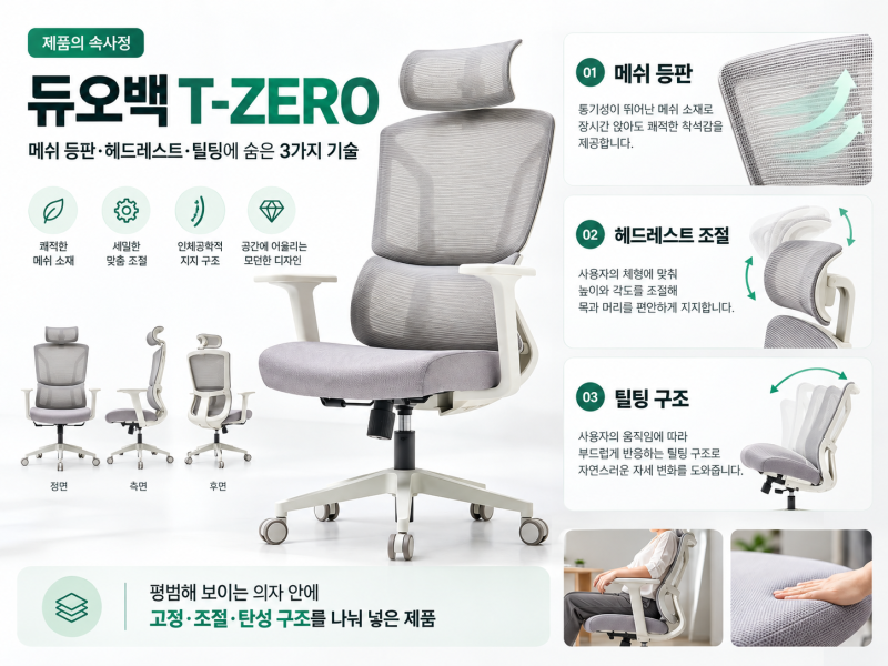 [제품의 속사정] 듀오백 T-ZERO가 편한 이유는? 메쉬·헤드레스트·틸팅 기술