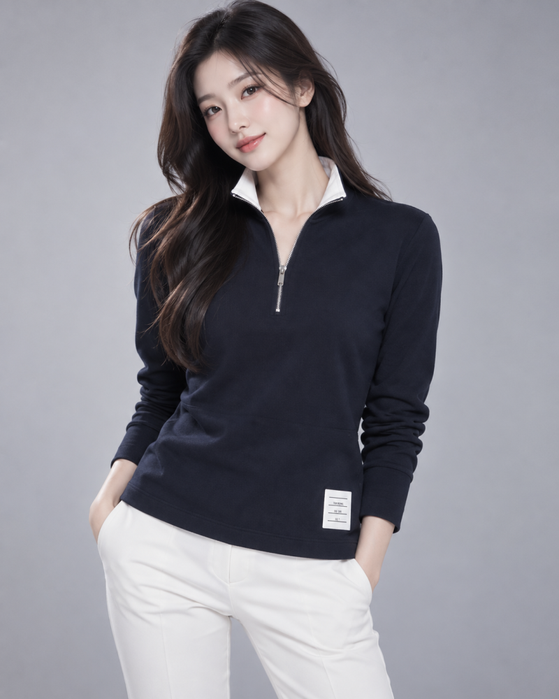 톰브라운 클래식 4바 저지 하프집 풀오버 남자 하프집업 맨투맨 디테일
