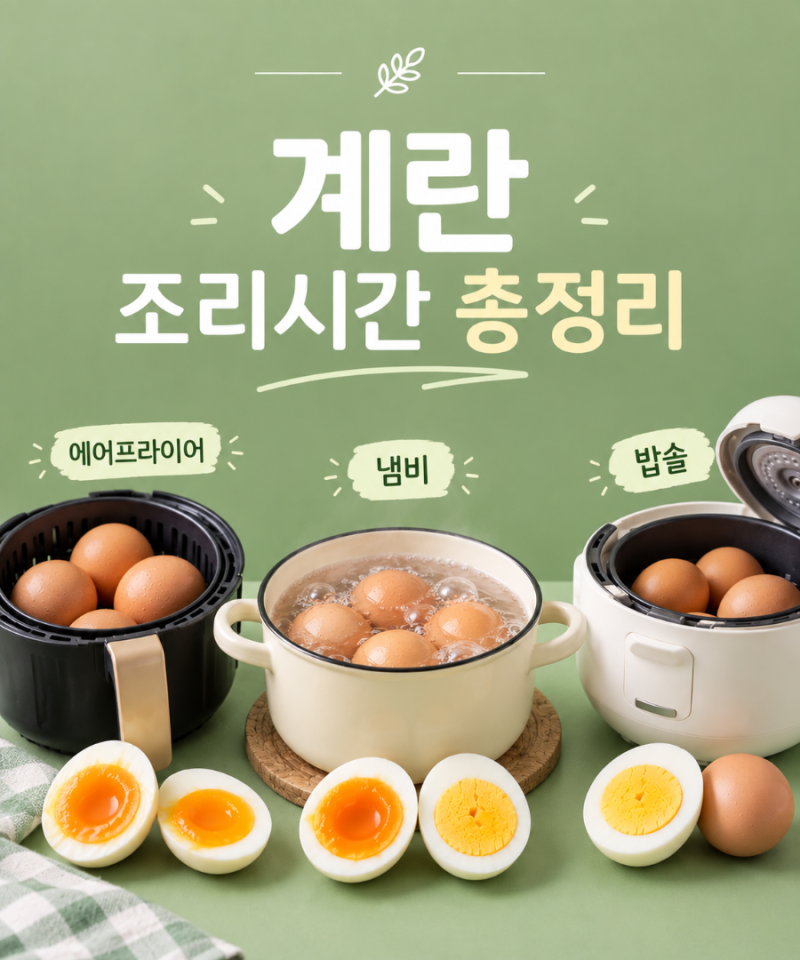 계란 삶기 반숙 완숙시간 에어프라이어 냄비 밥솥 총정리