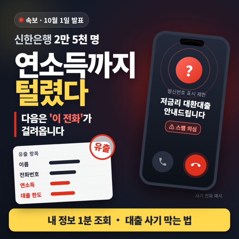 신한은행 개인 정보 유출 조회 방법, 연소득까지 털렸다면 이 전화부터 조심하세요