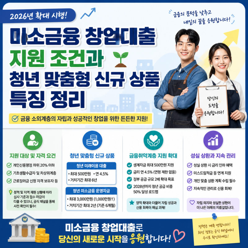미소금융 창업대출 지원 조건과 청년 맞춤형 신규 상품 특징 정리