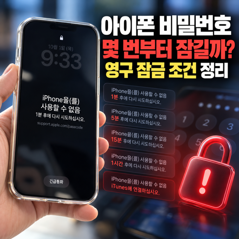 아이폰 비밀번호 틀리면 몇 번부터 잠길까, 영구 잠금 조건 정리