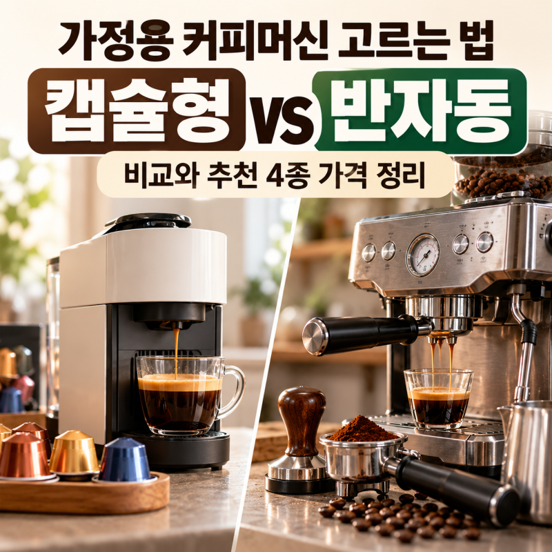 가정용 커피머신 고르는 법, 캡슐형 vs 반자동 비교와 추천 4종 가격 정리