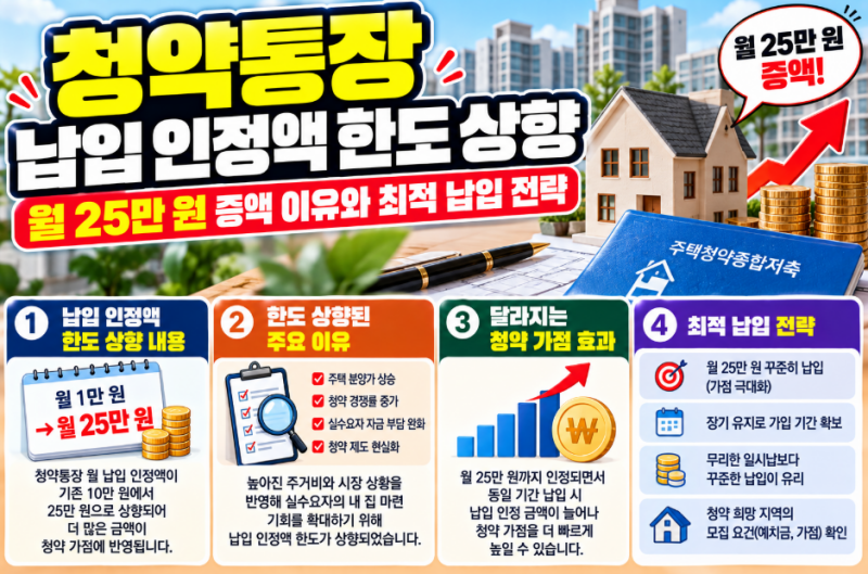 청약통장 납입 인정액 한도 상향: 월 25만 원 증액 이유와 최적 납입 전략