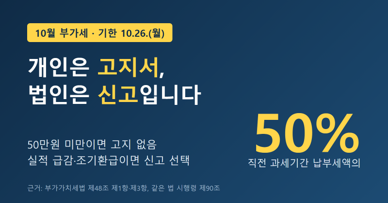 10월 부가가치세, 개인은 '고지서', 법인은 '신고'입니다 — 예정신고·예정고지 한 번에 정리