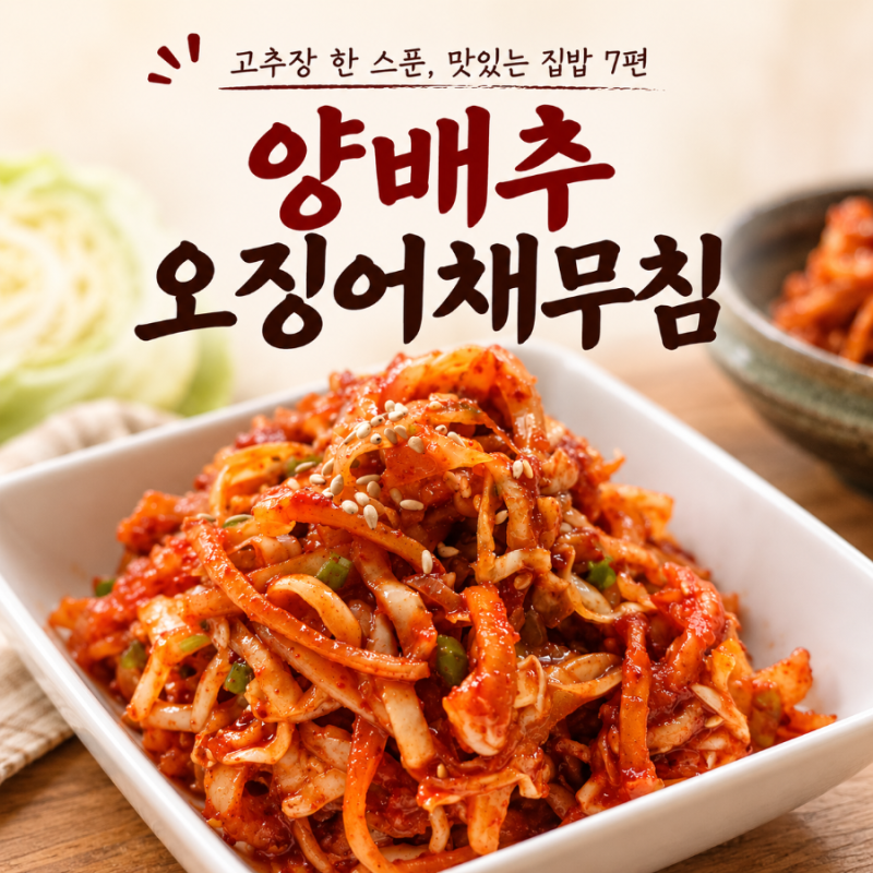 「양배추 오징어채무침 만드는 법｜아삭하고 쫄깃한 고추장 밑반찬, 맛있는 집밥 7편