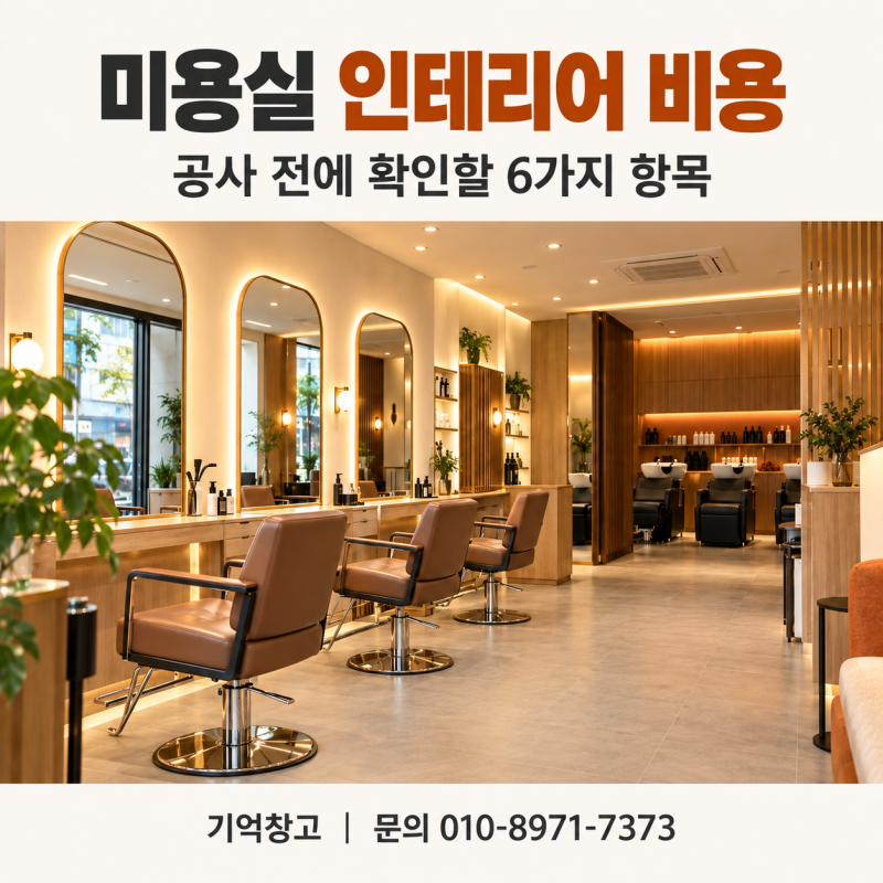 미용실 인테리어 비용, 돈이 많이 들어가는 6가지 공사 항목