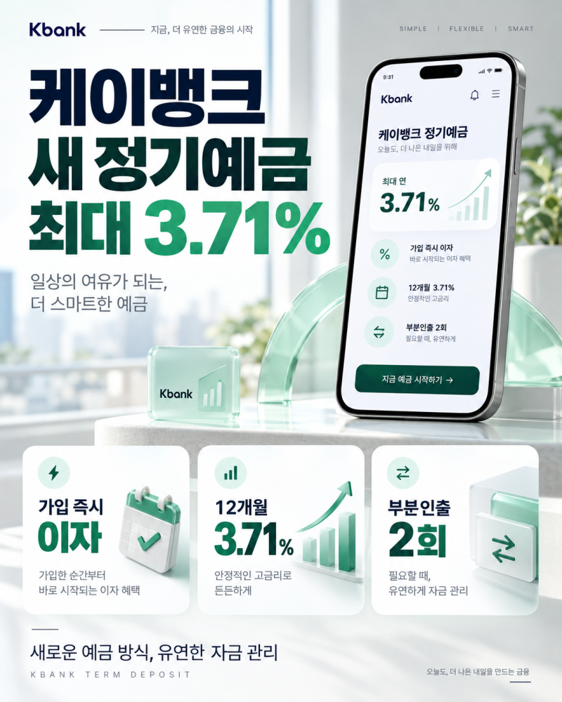 케이뱅크 새 정기예금 최대 3.71%, 가입하자마자 이자 받는다? 부분인출 조건 확인