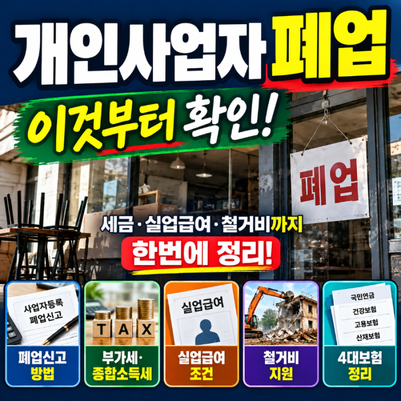 개인사업자 폐업하면 해야 할 일 총정리.폐업신고부터 세금·4대보험·실업급여·철거비 지원....