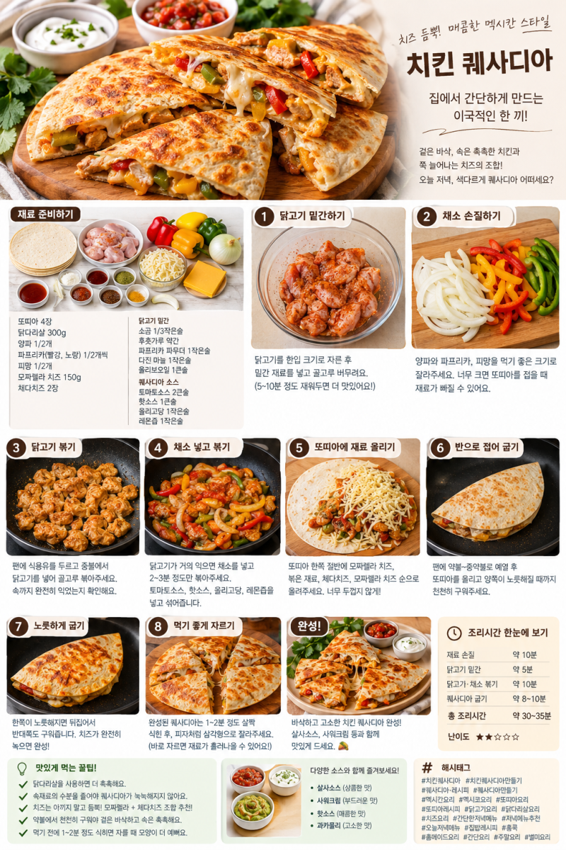 치킨 퀘사디아 레시피, 집에서 간단하게 만드는 멕시칸 요리 치즈 듬뿍 치킨 퀘사디아 만들....