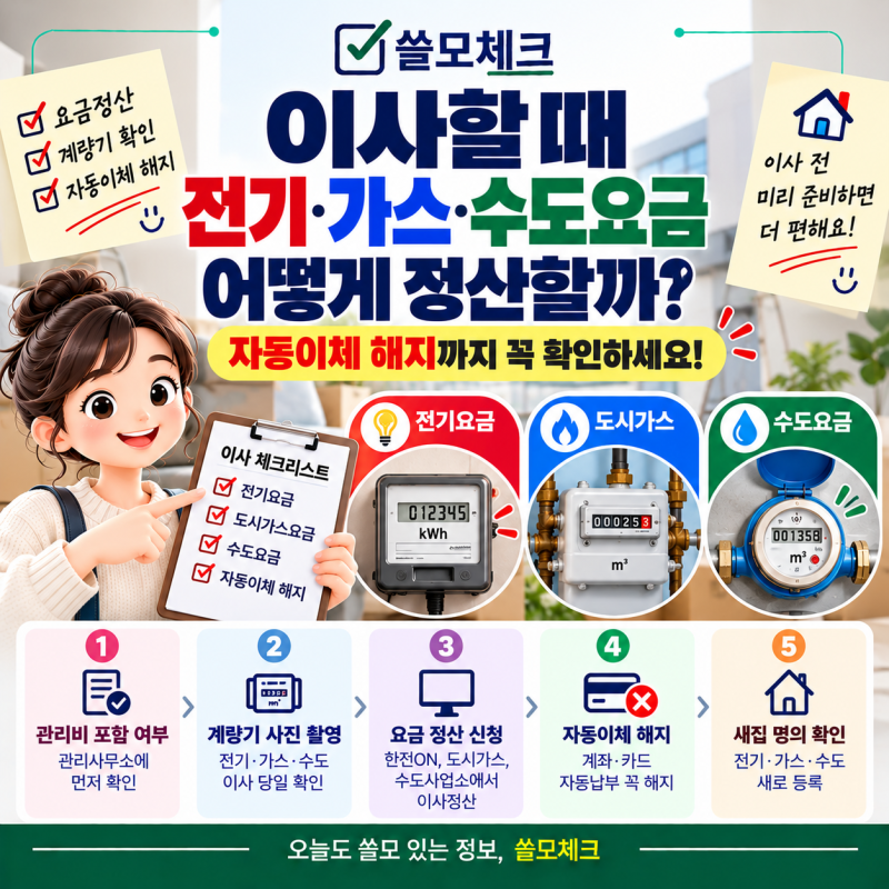 이사할 때 전기·가스·수도요금 어떻게 정산할까? 자동이체까지 꼭 확인하세요