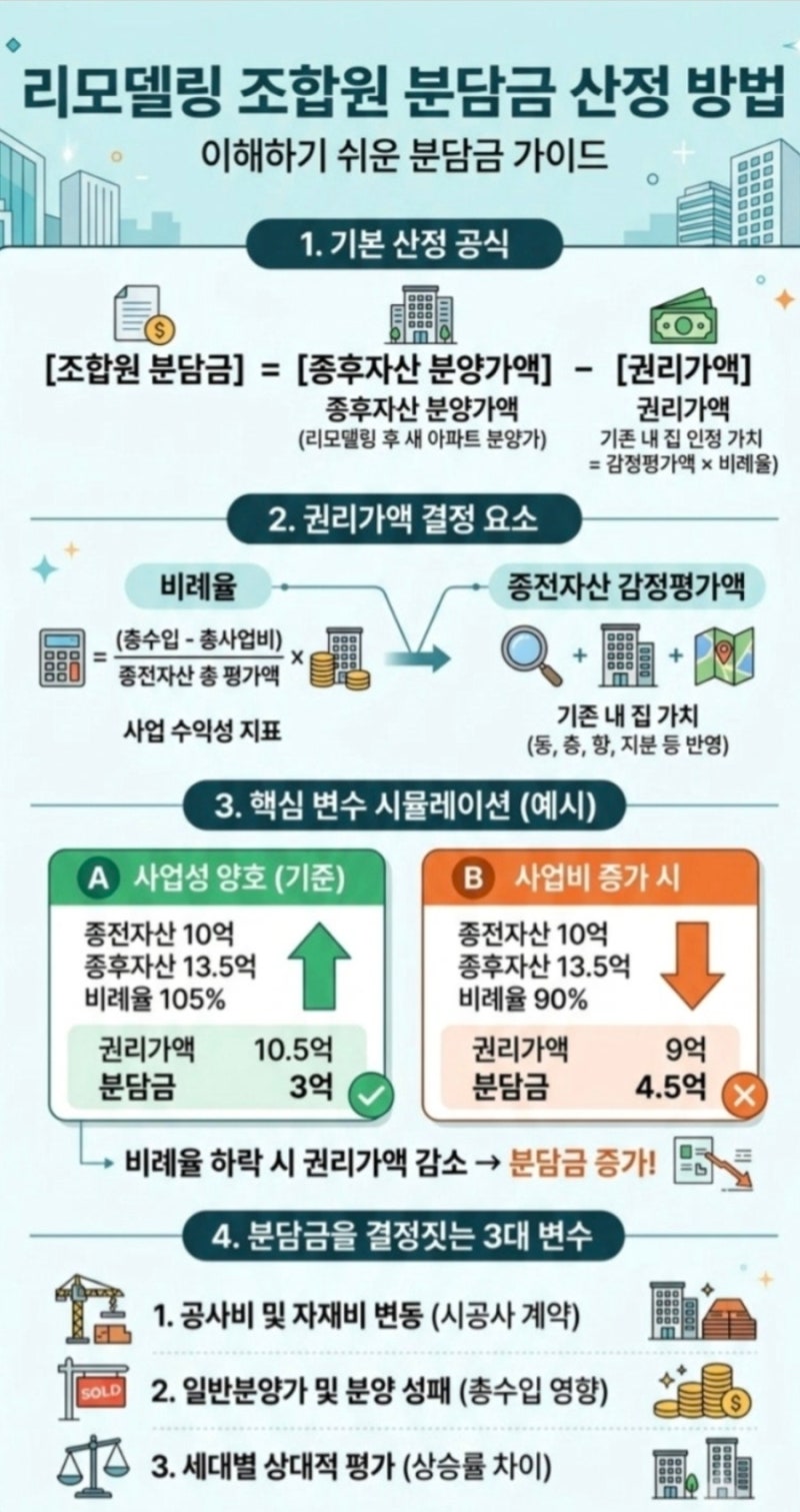 공동주택 리모델링 분담금 산정공식, 분담금 변동 핵심 요인은