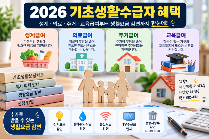 2026 기초생활수급자 혜택, 매달 받는 급여만 보면 놓치는 것(+생계,의료,주거,교육급여)