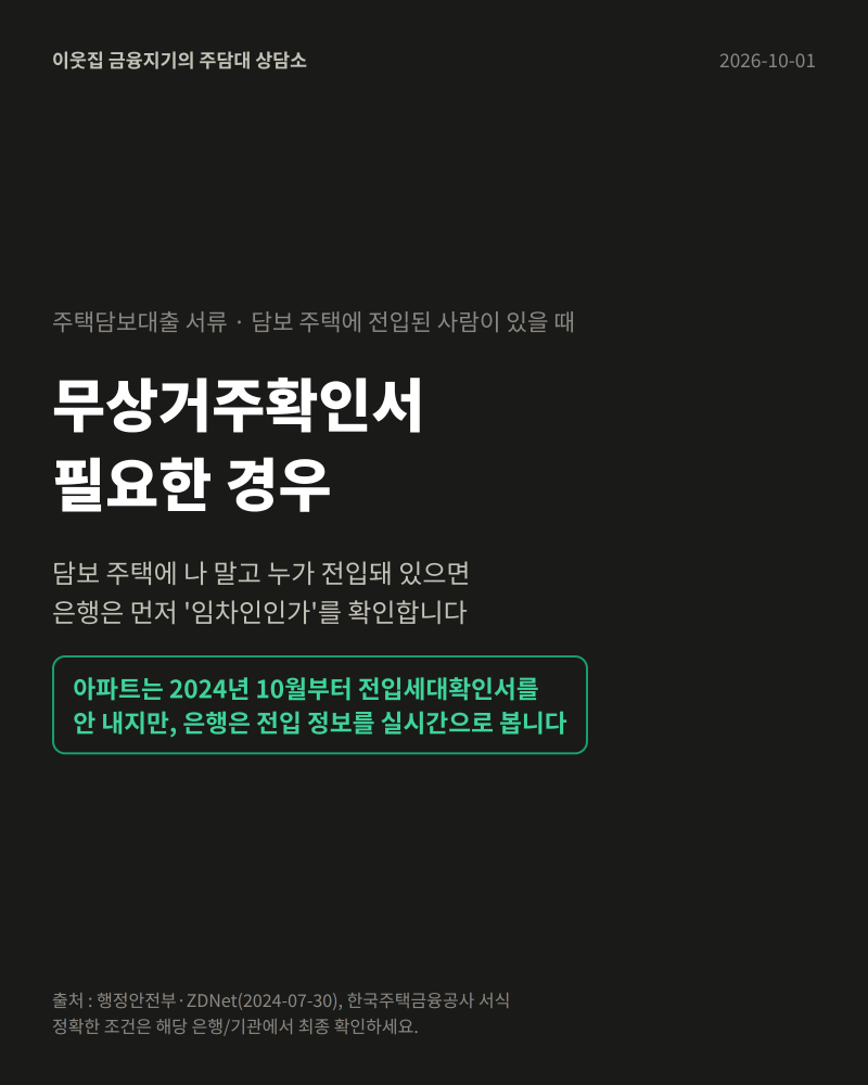 무상거주확인서 필요한 경우 — 담보 주택에 나 말고 누가 전입돼 있다면