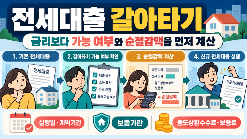 전세대출 갈아타기, 금리보다 ‘이것’ 먼저! 대상 조건 4가지와 중도상환수수료 순절감액 ....
