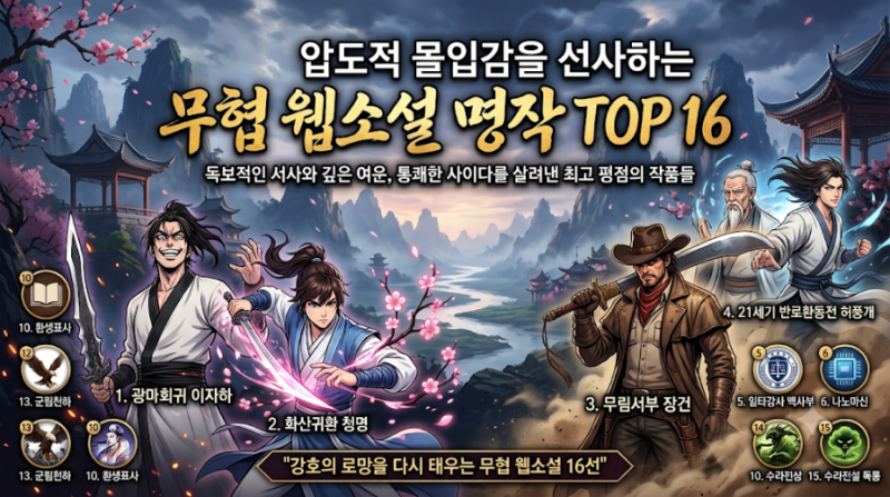 강호의 로망을 다시 태우는 최고 평점의 인기 무협 웹소설 16편