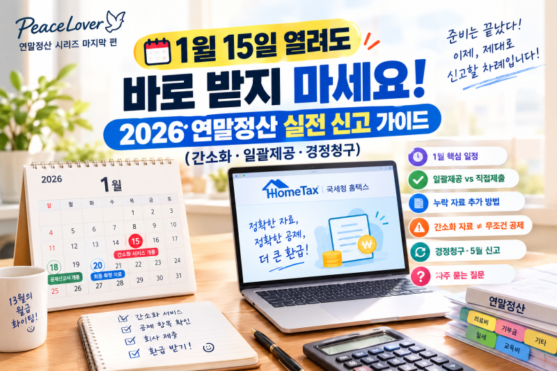 1월 15일 열려도 바로 받지 마세요, 2026 연말정산 실전 신고 가이드 (간소화·일괄제공·경정청....
