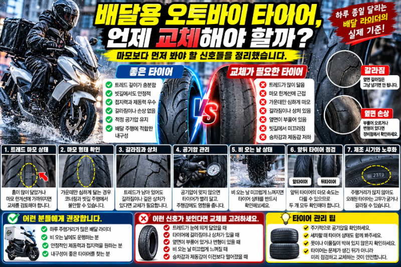 배달용 오토바이 타이어, 언제 교체해야 할까? 마모보다 먼저 봐야 할 신호