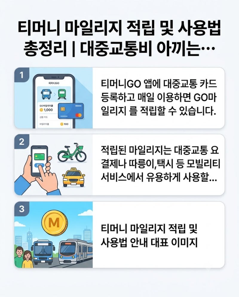 티머니 마일리지 적립 및 사용법 총정리 | 대중교통비 아끼는 꿀팁