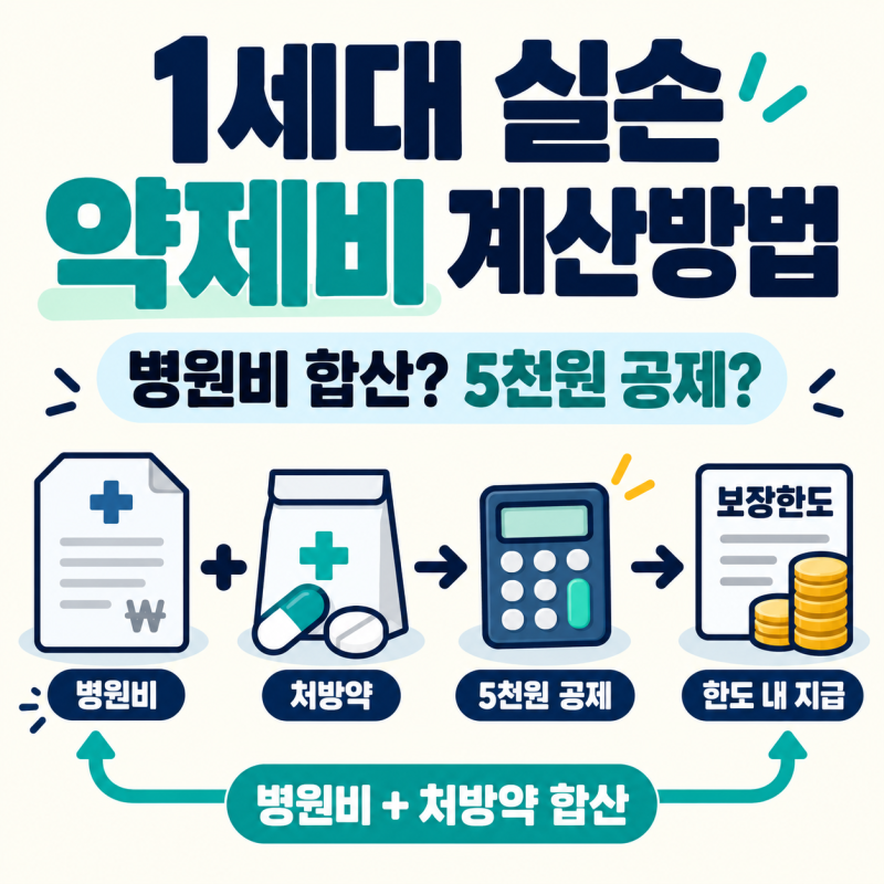 1세대 실손보험 약제비 계산방법, 병원비 합산·5천원 공제 예시