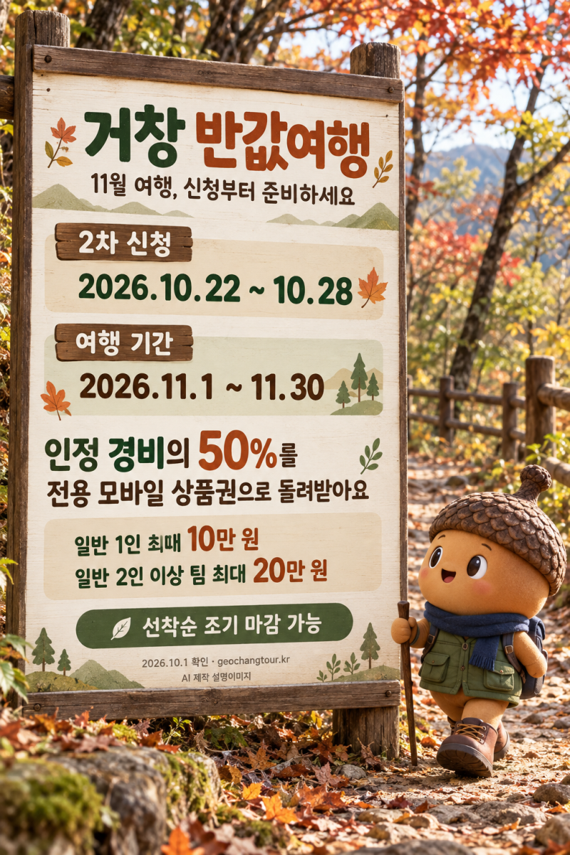 거창 반값여행｜11월 여행은 10월 22일 신청부터 준비하세요