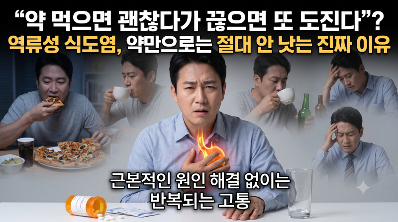 "약 먹으면 괜찮다가 끊으면 또 도진다"? 역류성 식도염, 약만으로는 절대 안 낫는 진짜 이유