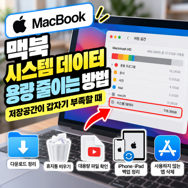 맥북 시스템 데이터 용량 줄이는 방법｜저장공간이 갑자기 부족할 때
