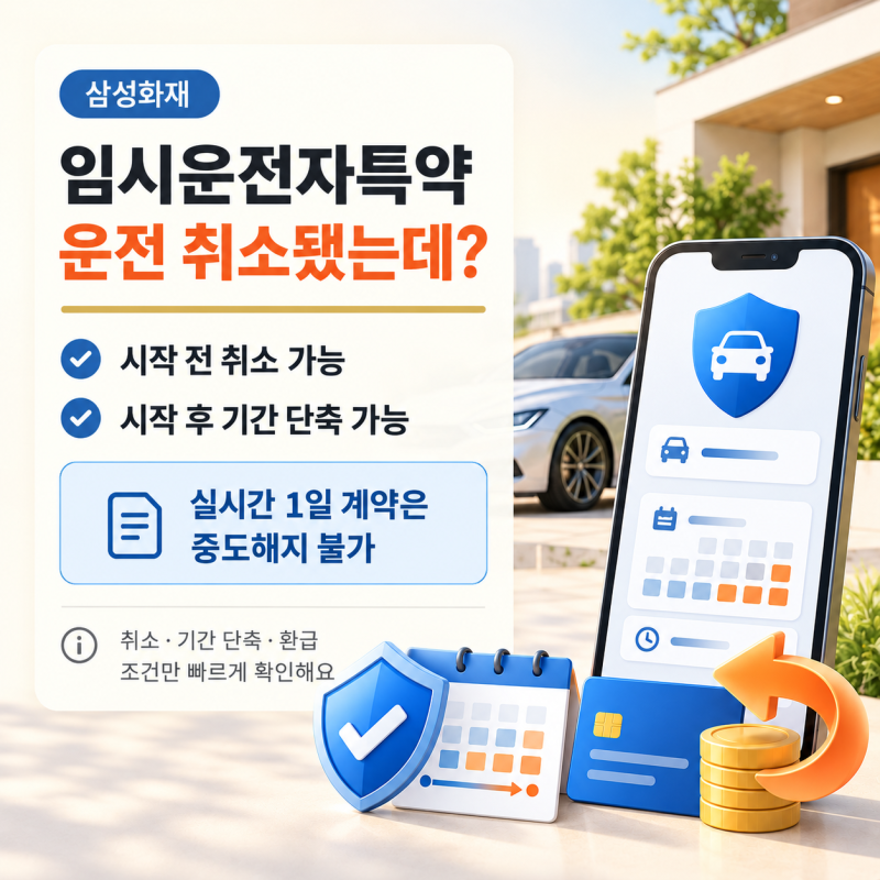 삼성화재 임시운전자특약 취소 가능할까? 시작 전·기간 단축·보험료 환급