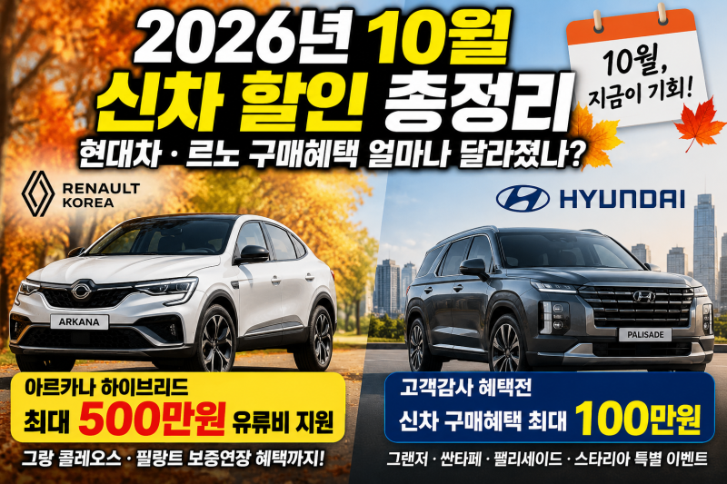 2026년 10월 신차 할인 총정리, 현대차·르노 구매혜택 얼마나 달라졌나