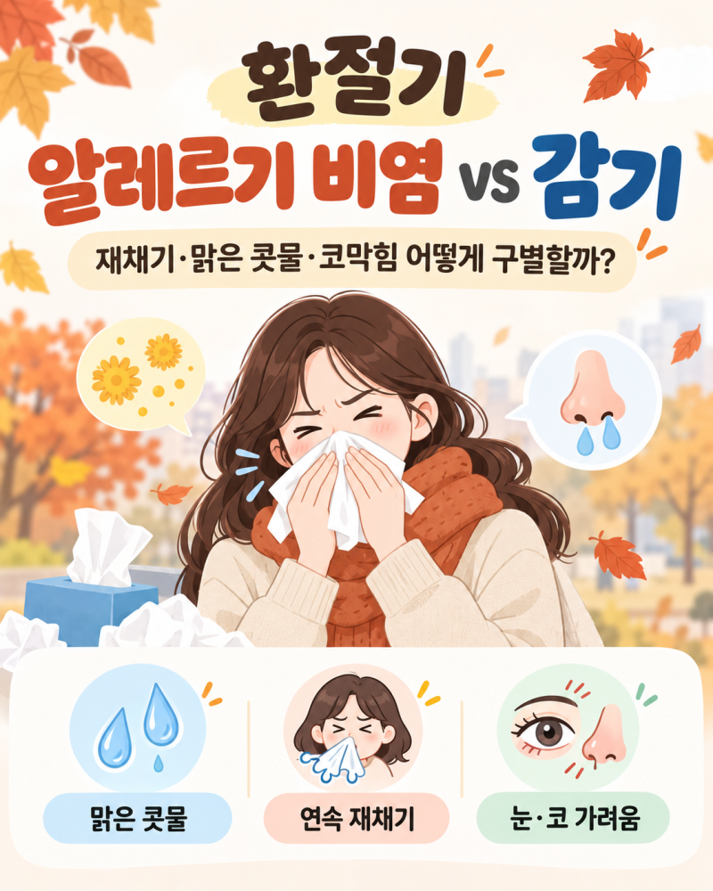 환절기 알레르기 비염 vs 감기(재채기·맑은 콧물·코막힘 어떻게 구별할까?)