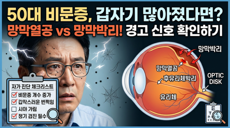 50대 비문증 갑자기 많아졌다면? 망막열공과 망막박리 알아보기