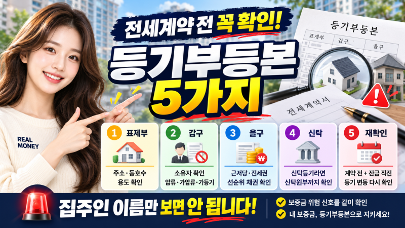 전세계약 전에 꼭 확인해야 할 등기부등본 5가지