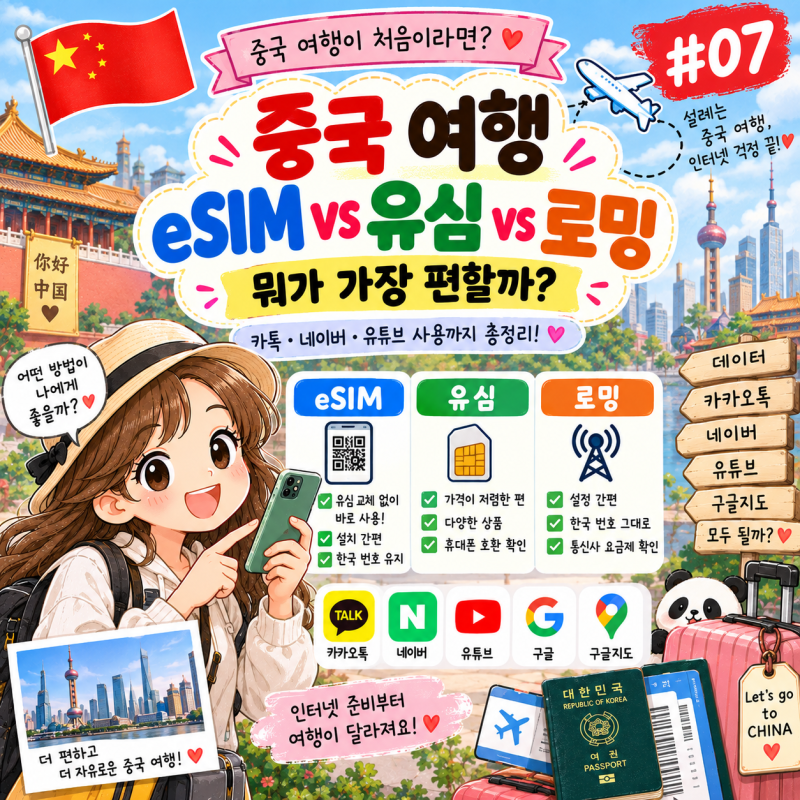 중국 여행이 처음이라면 #07 2026 중국 여행 eSIM vs 유심 vs 로밍뭐가 가장 편할까?｜카톡·네이....