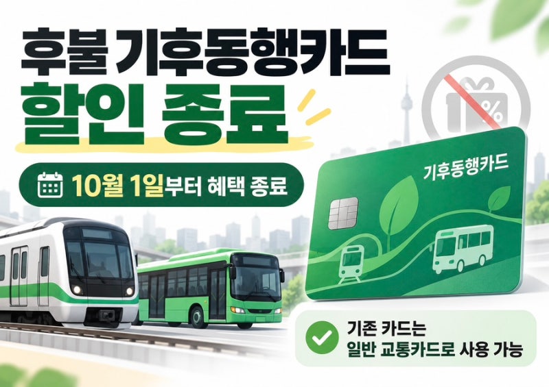 후불 기후동행카드 할인 종료, 10월 1일부터 혜택 끝! 기존 카드는 어떻게 될까?